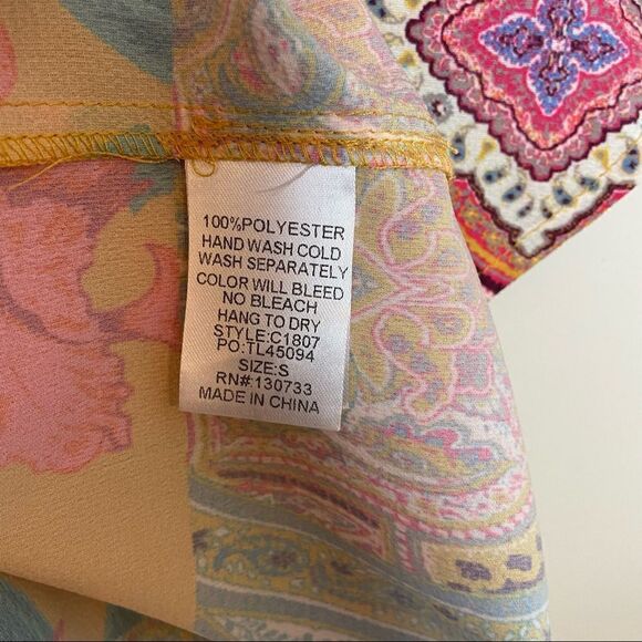 Umgee-floral Tie Front Button Down Short Sleeve (Small) - Picture 5 of 6